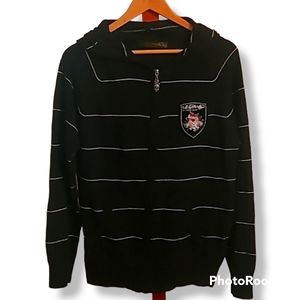 Ed Hardy Christian Audigier Black White Striped Zip Up Hoodie